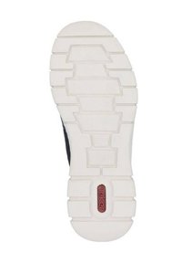 Semelle de chaussure avec une base en caoutchouc blanc, présentant un motif texturé et des rainures flexibles. Le logo est en relief en rouge près du centre.