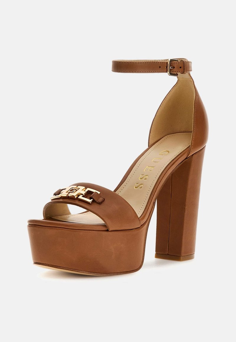 Escarpins Sandales GUESS En Cuir Marron, Très Hauts Talons, Taille 40 - Occasion En Très Très Bon état, Scratch