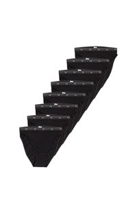 Set di mutande nere in cotone con una morbida fascia in vita decorata con piccoli punti bianchi, progettate per il comfort e l'uso quotidiano.