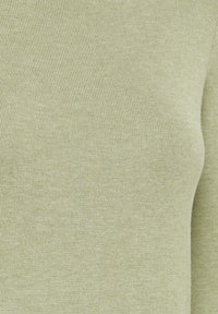 Pull en maille côtelée vert clair, ajusté, avec une texture douce, présentant une encolure et des côtés sans coutures pour une apparence épurée.