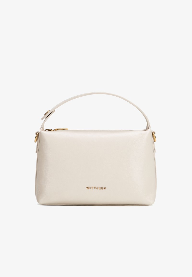 Beige rectangular handbag with a single top handle, gold zipper, and "WITTCHEN" logo in gold letters on the front center.