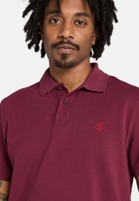 Hombre con cabello rizado y oscuro que lleva una camisa polo color burdeos con un pequeño logo rojo. Tiene una expresión seria y poco vello facial.