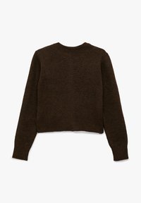 Brun cropped sweater lavet af struktureret strikket stof, med lange ærmer og rund halsudskæring. Ingen synlige mønstre eller hardware detaljer.