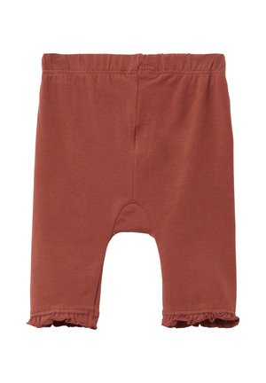Koperkleurige katoenen shorts met een rekbare tailleband, gerimpelde zoomdetails en beenopeningen ontworpen voor gemakkelijke beweging.