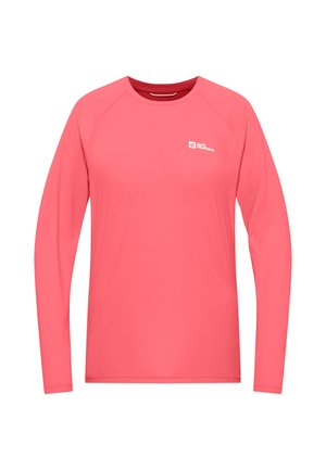 Camicia a maniche lunghe di un vivace colore rosa, realizzata in un tessuto liscio e leggero. Presenta un logo discreto sul petto e cuciture ergonomiche.