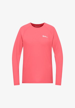 Camicia a maniche lunghe di un vivace colore rosa, realizzata in un tessuto liscio e leggero. Presenta un logo discreto sul petto e cuciture ergonomiche.