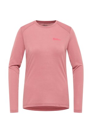 Langarmshirt in lichtroze stof met een gladde textuur, featuring raglan mouwen en een klein logo in bijpassende kleur op de borst.