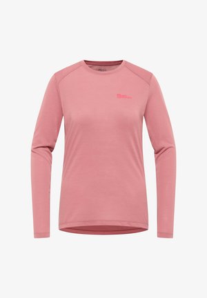 Langarmshirt in lichtroze stof met een gladde textuur, featuring raglan mouwen en een klein logo in bijpassende kleur op de borst.