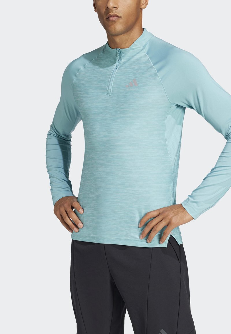 adidas Performance - GYM 3-STRIPES 1/4-ZIP  - Long sleeved top - mint tone mel, Enlarge