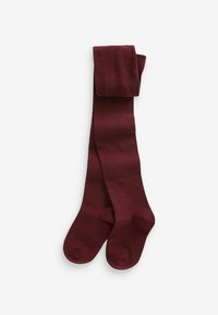 Burgundzkie skarpetki do kolan wykonane z gładkiego, elastycznego materiału, z zaokrąglonym palcem i złożonym brzegiem, oferujące bezszwowy design.