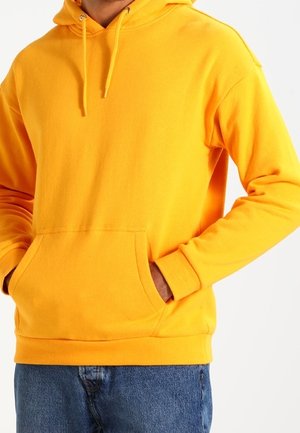 Heldere gele hoodie van zacht stof, met een kangoeroezak, verstelbare trekkoordkap en ribgebreide manchetten en zoom.