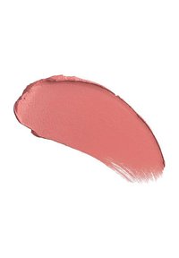 Smudge of creamy, matte, muted rose-pink lipstick on a white background, showing texture and coverage of the product.
