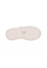 Sole di una scarpa chiara con un motivo a zigzag e un'impronta rettangolare al centro.