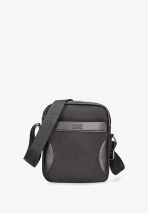 Borsa a tracolla nera realizzata in tessuto resistente, con una superficie texture, tracolla regolabile e dettagli lisci per un tocco in più.