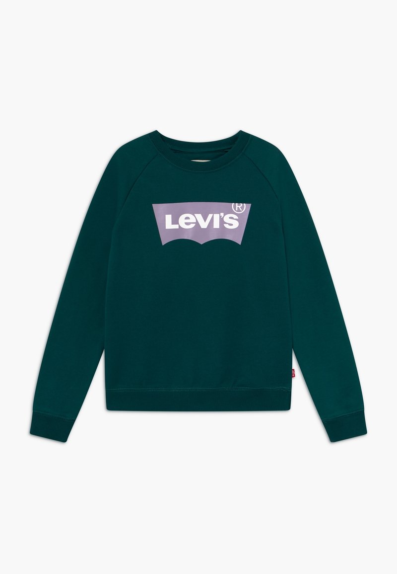 Sweatshirt vert à col rond et manches raglan, avec un logo Levi's violet en son centre. Confectionné en tissu doux et texturé.