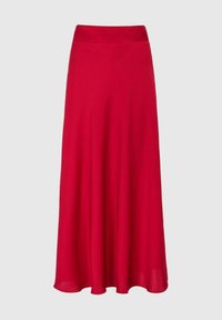 Jupe rouge longueur cheville en tissu lisse et léger. Dotée d'une large taille élastique et d'un design évasé. Sans motifs ni accents visibles.