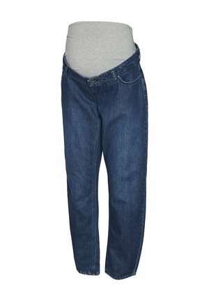 Denim jeans met een grijze elastische tailleband, met een klassiek vijf-pocket ontwerp en een relaxed fit, in een donkerblauwe wassing.