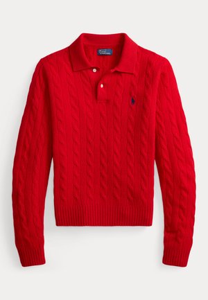 Polo Ralph Lauren, CABLE-KNIT WOOL-CASHMERE POLO SWEATER - Jersey de punto - flanders red heather
