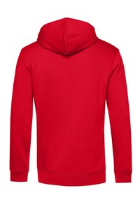 Felpa rossa con cappuccio, dalla consistenza morbida, maniche lunghe, polsini a costine e design con tasca a marsupio. Retro semplice, senza loghi o motivi visibili.