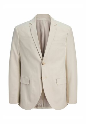 Beež kahenupuline meeste ülikonnajakk sälgkraede, klapiga taskute ja rinnataskuga, täielikult vooderdatud sees.