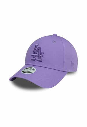 Purple baseball cap with a rounded crown, embroidered "LA" logo in matching color, and a curved brim. Features a size sticker on the brim.