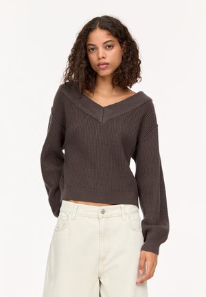 PURL WITH A V-NECKLINE - Pullover - brown