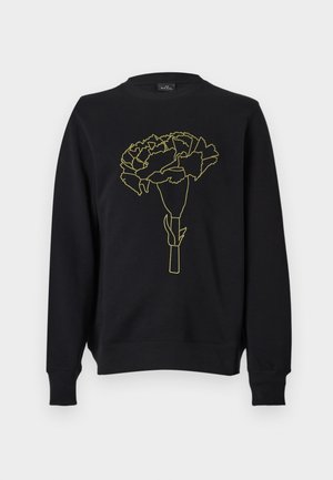 Czarna bluza z żółtym rysunkiem goździka na przedzie. Posiada okrągły dekolt i długie rękawy.