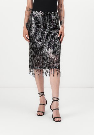 Pinko PASSAPAROLA PAILLETTES E CRISTALLI - Uska suknja - multi-bluette/nero/azzurro