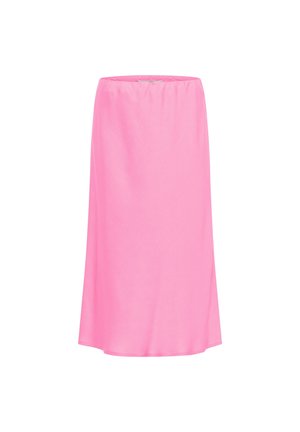 Rosa knie-langer, gerader Rock mit elastischem Bund, glattem Stoff und leicht ausgestelltem Saum.