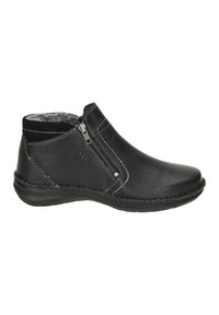 Bottes noires en cuir à la cheville avec une fermeture éclair sur le côté, surface texturée et coutures contrastées. Elles sont dotées d'un bout arrondi et d'un col de cheville rembourré.