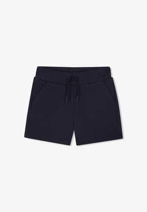 Marineblauwe shorts van zachte stof, met een trekkoord in de taille, twee voorzakken en een rechte snit met gestikte zomen.