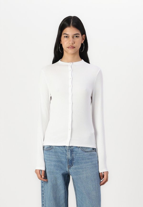 Long-Sleeve Mockneck Button-Through Top - Cardigan