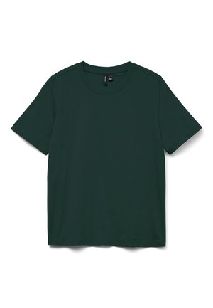 Mörkgrön kortärmad t-shirt i mjukt tyg. Har en rund halsringning och en enkel, rak skärning. Ingen mönstring eller utsmyckningar.