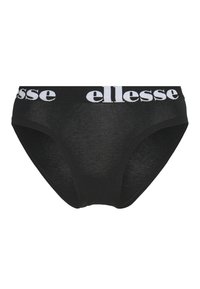 Juodos medvilnės kelnaitės su plačiu elastingu juosmeniu, ant kurio yra balta "ellesse" logotipas. Paprastas dizainas, lygus paviršius ir standartinis kirpimas.