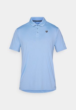 Lichtblauw poloshirt met korte mouwen, drieknoopssluiting en een klein logo op de linkerborst. Gemaakt van glad, lichtgewicht stof.