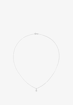 Srebrny naszyjnik z cienkim łańcuszkiem i małą, geometryczną zawieszką przypominającą ananasa, z misternymi detalami i polerowanym wykończeniem.