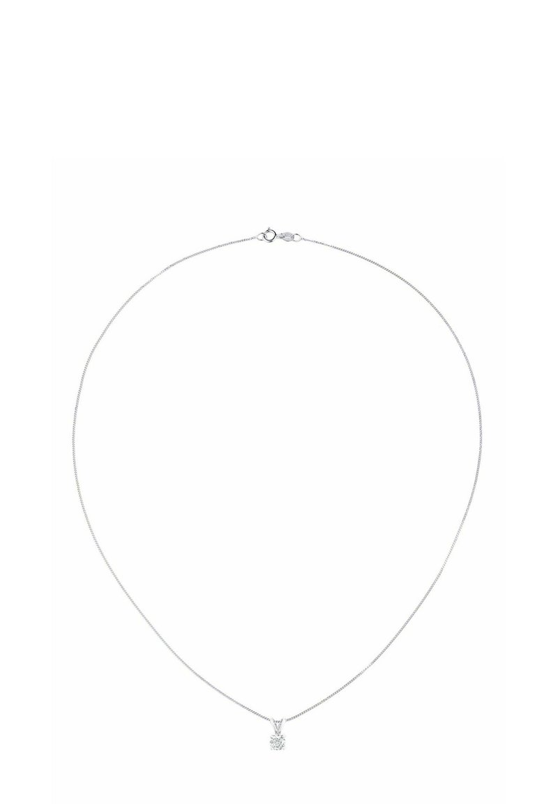 Collar de plata con una cadena delgada y un pequeño colgante geométrico que asemeja una piña, con detalles intrincados y un acabado pulido.