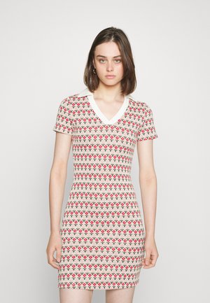 COLLAR FITTED DRESS WITH DEEP V NECK - Cocktail dress / Party dress - red multi flower