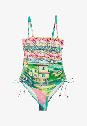TALL FIT - BANDEAU RUCHED LEG TUMMY CONTROL SHAPING SWIMSUIT . - Fürdőruha - pink blue scenic
