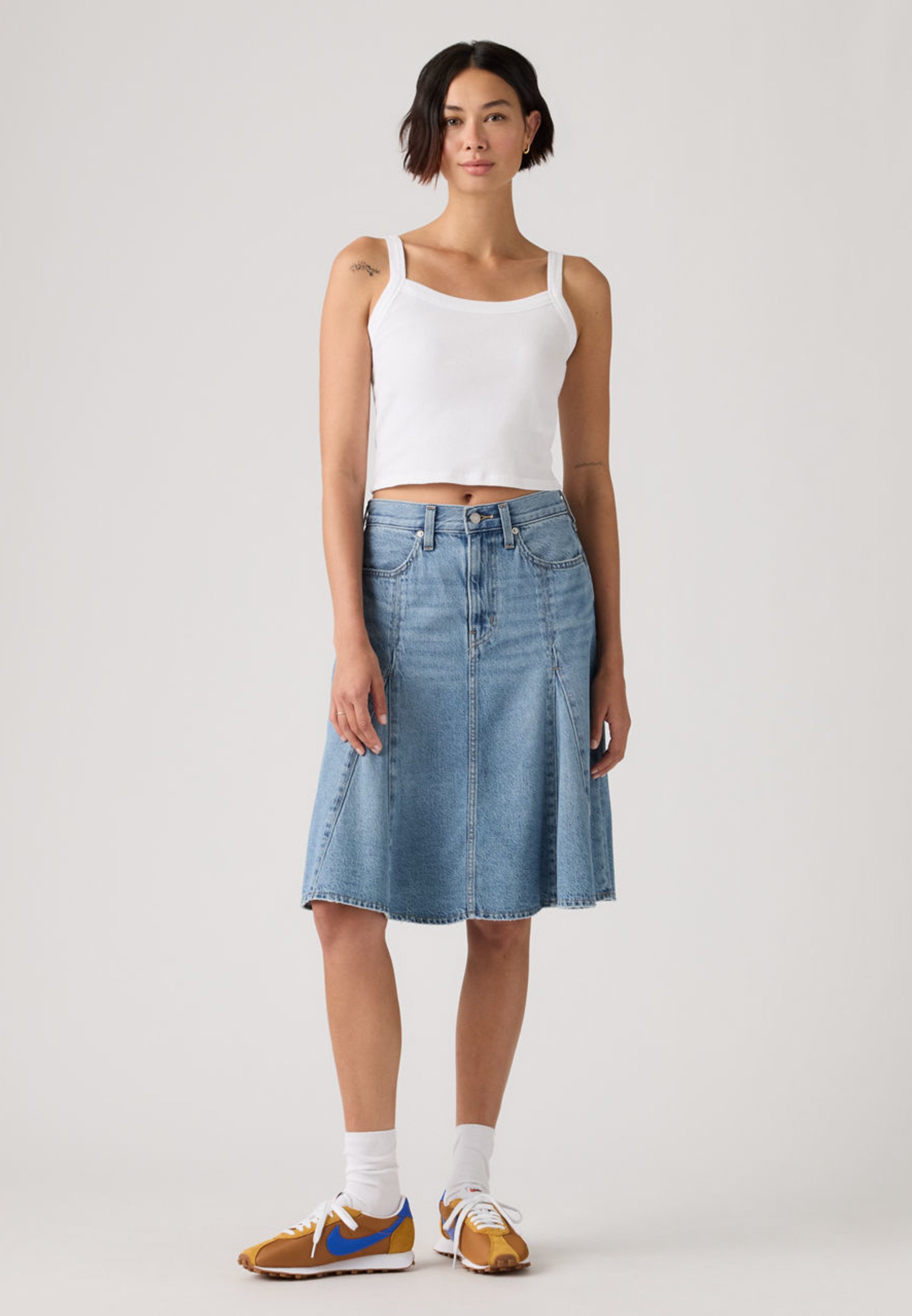 Levi's® GODET KNEE LENGTH - Denim skirt - good grades tencel skirt