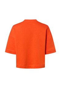 Top corto arancione in cotone con maniche corte, girocollo e vestibilità rilassata, caratterizzato da maniche larghe e un orlo dritto. Nessun motivo o decorazione visibile.