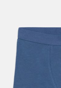 Blaue Baumwollboxershorts mit einem weichen elastischen Bund, glatter Textur und genähten Nähten für Langlebigkeit.