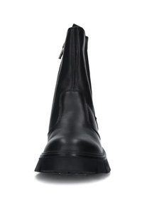 Stivaletti neri in pelle con un finish liscio, chiusura con zip laterale, punta rotonda e suola in gomma testurizzata per una migliore aderenza.