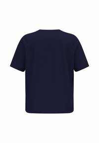 T-shirt blu navy a maniche corte con un motivo testurizzato, collo rotondo e taglio rilassato, dotato di maniche raglan e senza branding visibile.