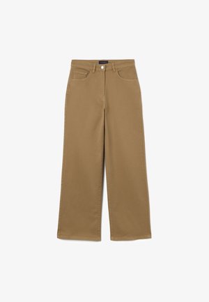Khaki wijde broek van een katoenmix, met een sluiting met een knoop aan de voorkant, twee zijzakken en een nette afwerking.