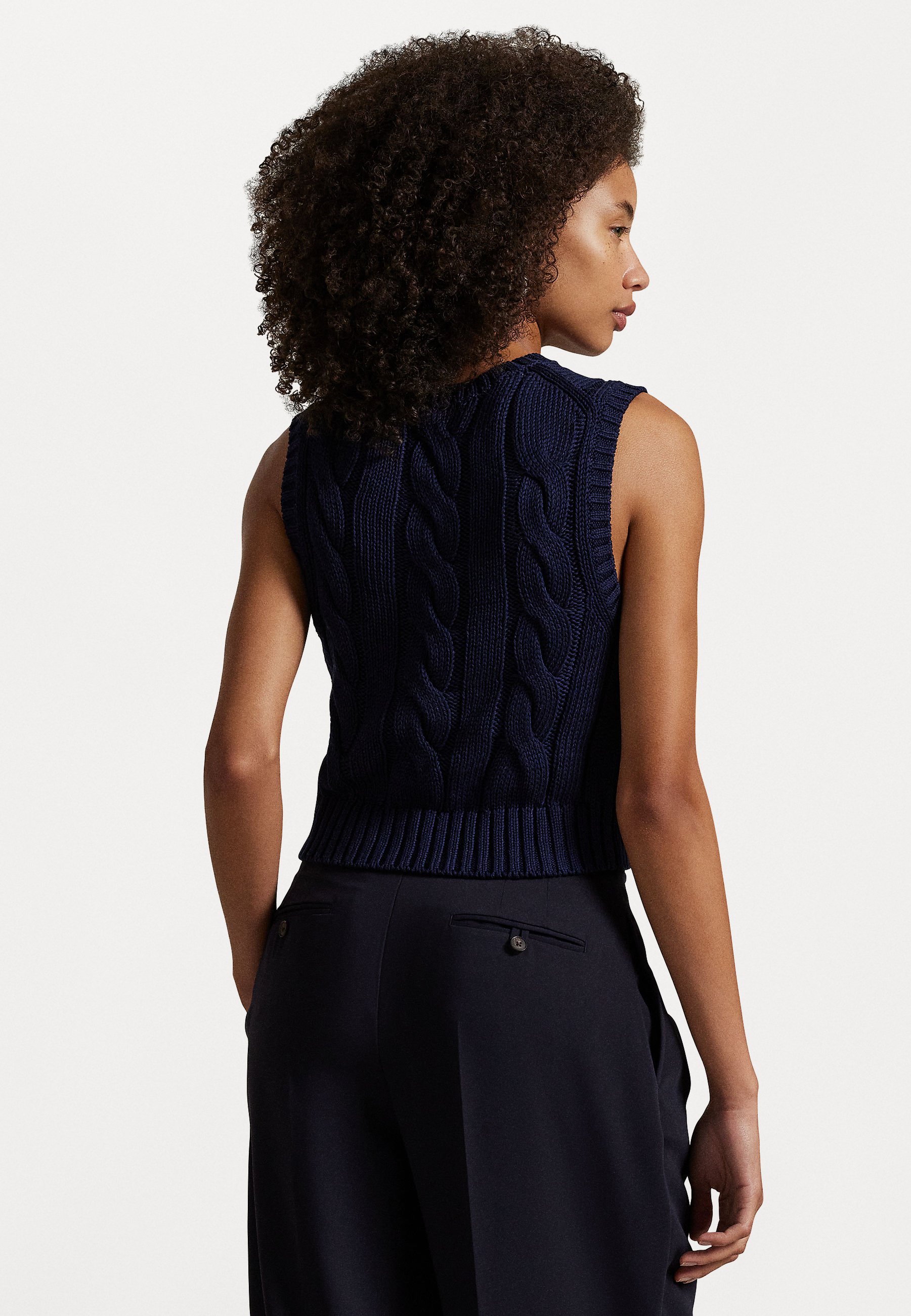 売れ筋商品|||ラルフローレン ニット&セーター アウター レディース Women's Cable-Knit Cotton Cropped Sweater Vest Hunter Navy Polo Ralph Lauren Cable-Knit Cotton Crop Vest | Saks Fifth
