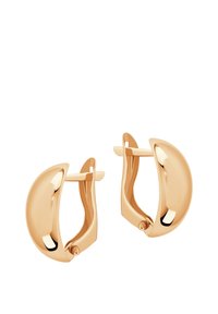 Złote kolczyki-wkrętki w kształcie zakrzywionego półksiężyca o błyszczącym wykończeniu. Posiadają zawiasową konstrukcję i bezpieczny zamek.