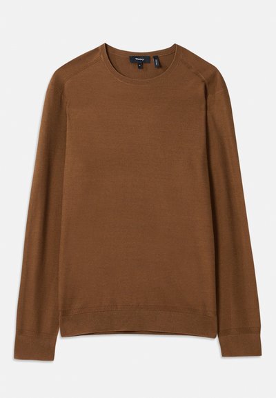 Brauner Strickpullover mit Rundhalsausschnitt, langen Raglanärmeln und strukturiertem Muster. Verfügt über gerippte Bündchen und Saum für einen figurnahen Look.