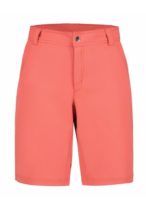 Korallfärgade shorts i lätt tyg, med en mjuk yta, dragkedja och bälteshällor. Enkelt designade utan synliga mönster eller detaljer.