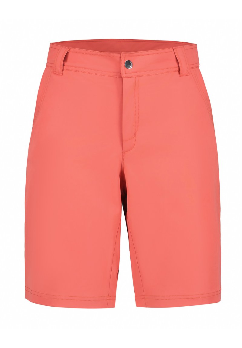 Korallfärgade shorts i lätt tyg, med en mjuk yta, dragkedja och bälteshällor. Enkelt designade utan synliga mönster eller detaljer.